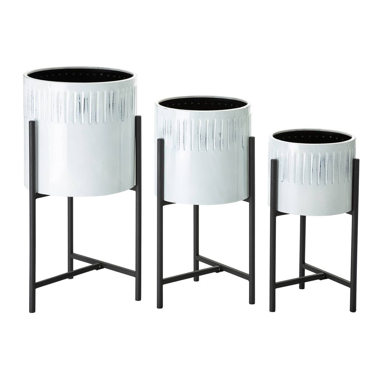 Glitzhome® Whitewashed Metal Plant Stand Set